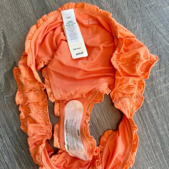Aerie Tangerine Orange Bikini Perky Triangle Top Ruched Cheeky Bottom Sz M NWT - Picture 7 of 8